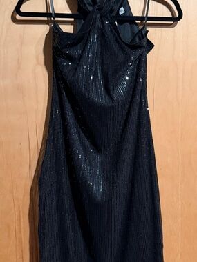 Grace Karin Black Sequin Halter Evening Dress